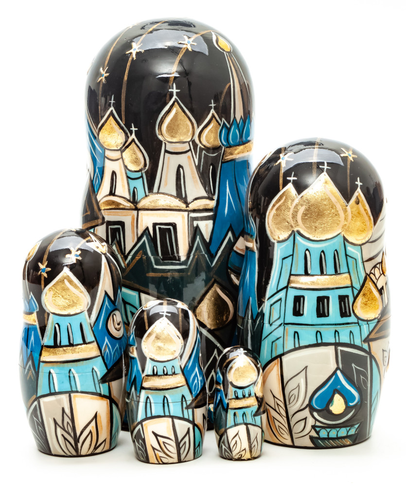 160mm Moscow Snt Basil Cathedral hand painted by Lentuloff on wooden Matryoshka doll 5 pcs (by A Studio)