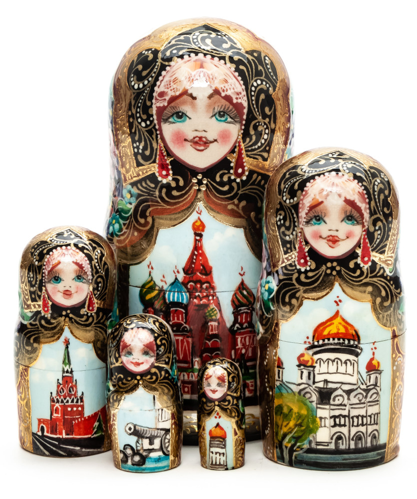 120 mm Moscow Saint Basil Cathedral hand painted wooden Matryoshka doll 5 pcs (by A Studio)