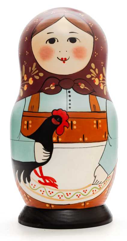 230mm Mistress with Hen hand painted Traditional Russian Wooden Matryoshka doll 7 pcs (by Igor Malyutin)