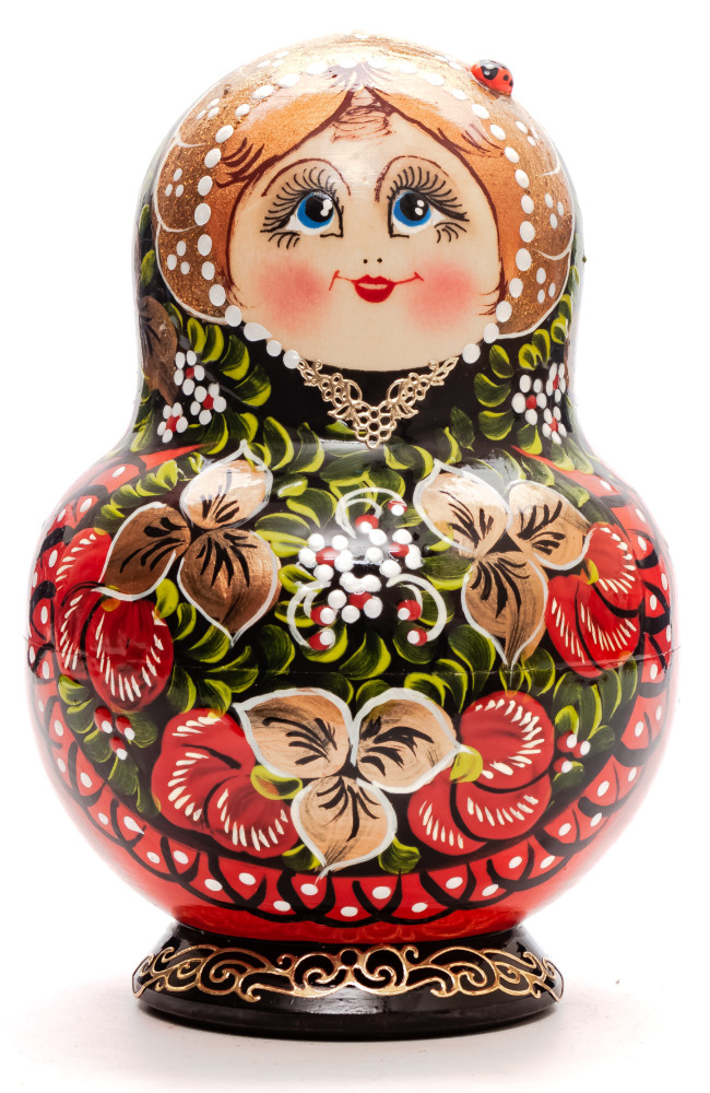 140 mm Khokhloma hand painted Matryoshka Doll 10 pcs (by Valentina Khokhloma)