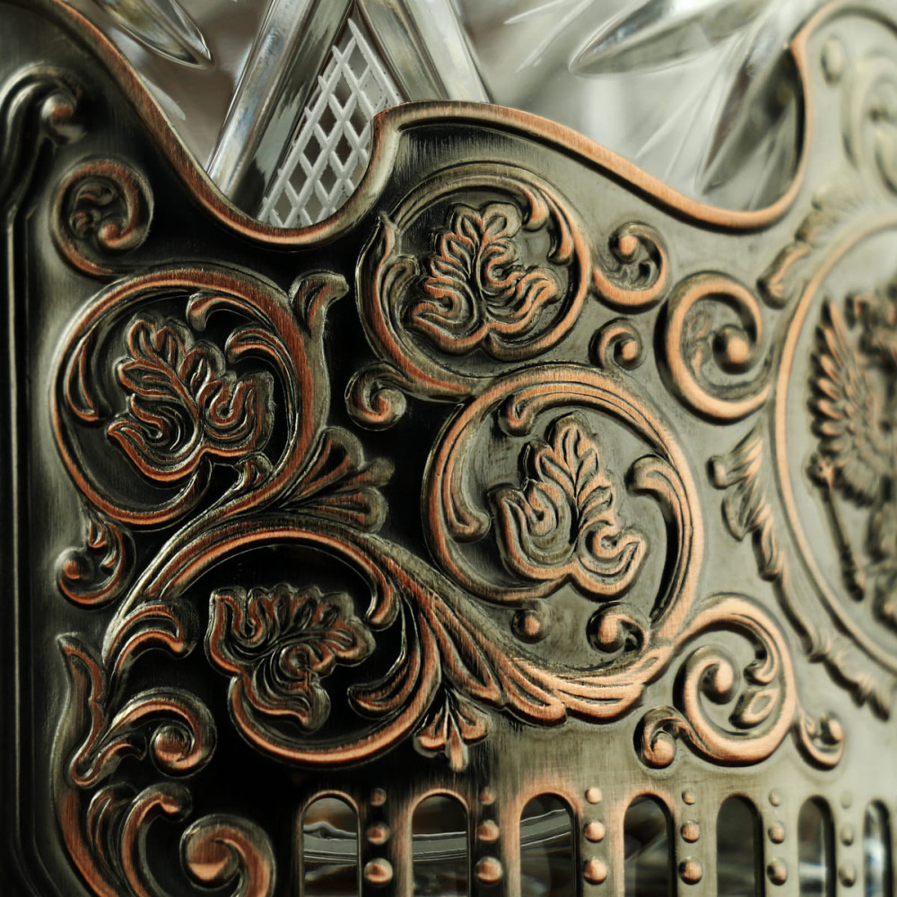 USSR coat of arms copper glass holder with crystal glass