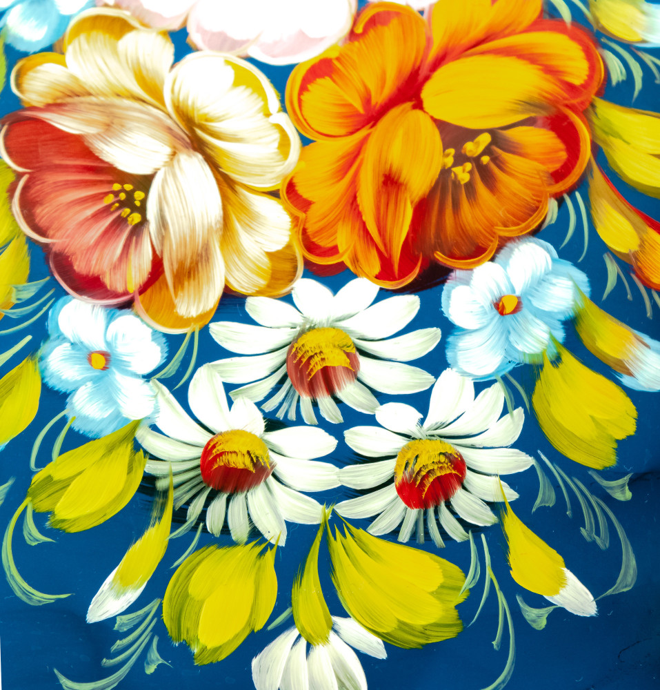 195x260 mm Zhostovo Patterns hand painted and lacquered Metal Forged Blue Tray (by Lada Crafts)