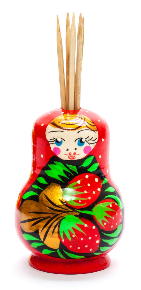 60 mm Wooden Toothpick in hand painted Matryoshka Holder (by Skazka)