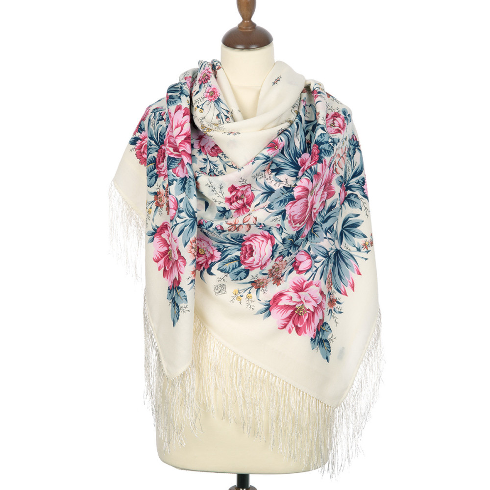 Shop Double-Thread Woolen Yarn Scarves with Silk Fringe 135x135 cm Платок «Утренний сад» online at Skazka.site | Eligible for fast shipping and free returns. Платок «Утренний сад»