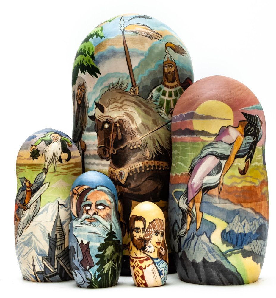 180 mm Bogatyr hand painted on wooden Matryoshka doll 5 pcs (by Alexander Famous Paintings Studio)