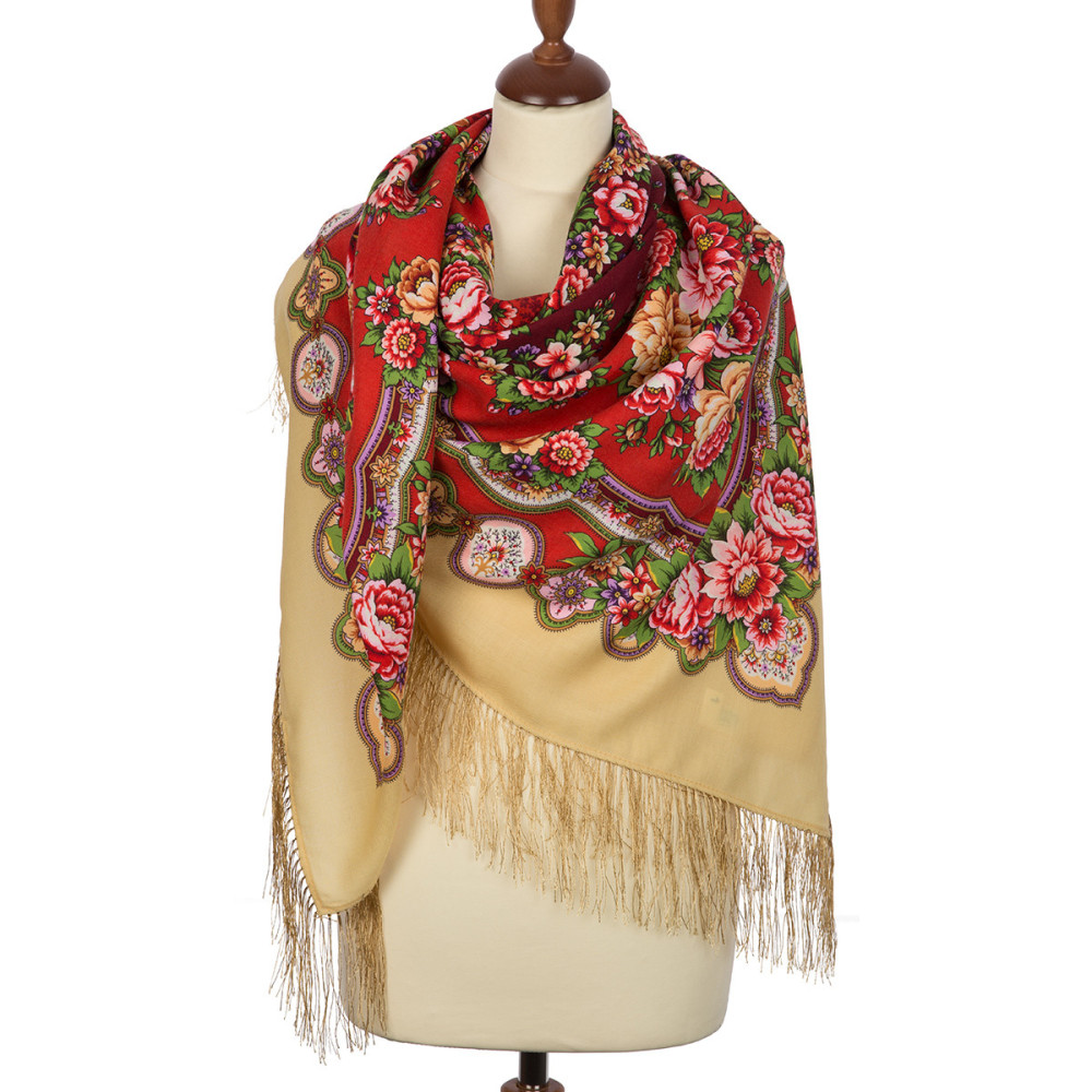 Shop Double-Thread Woolen Yarn Scarves with Silk Fringe 135x135 cm Платок «Южное солнце» online at Skazka.site | Eligible for fast shipping and free returns. Платок «Южное солнце»