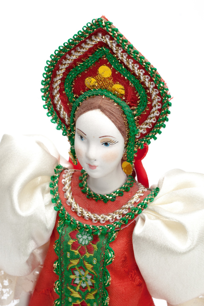 Porcelain Doll in a Russian Dress and Kokoshnik - 11 Inches (by Le Russe)