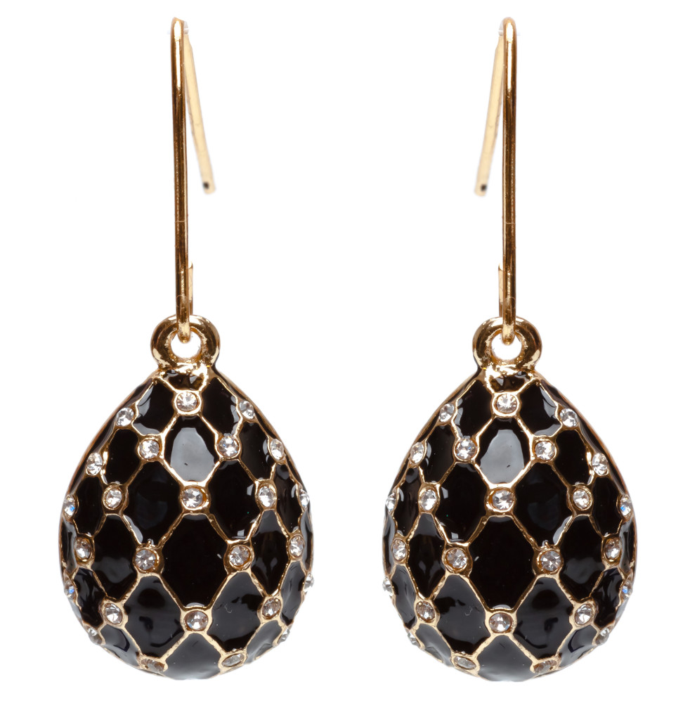 15x35 mm Black Big Water Drop with Mesh Egg Shaped Earrings