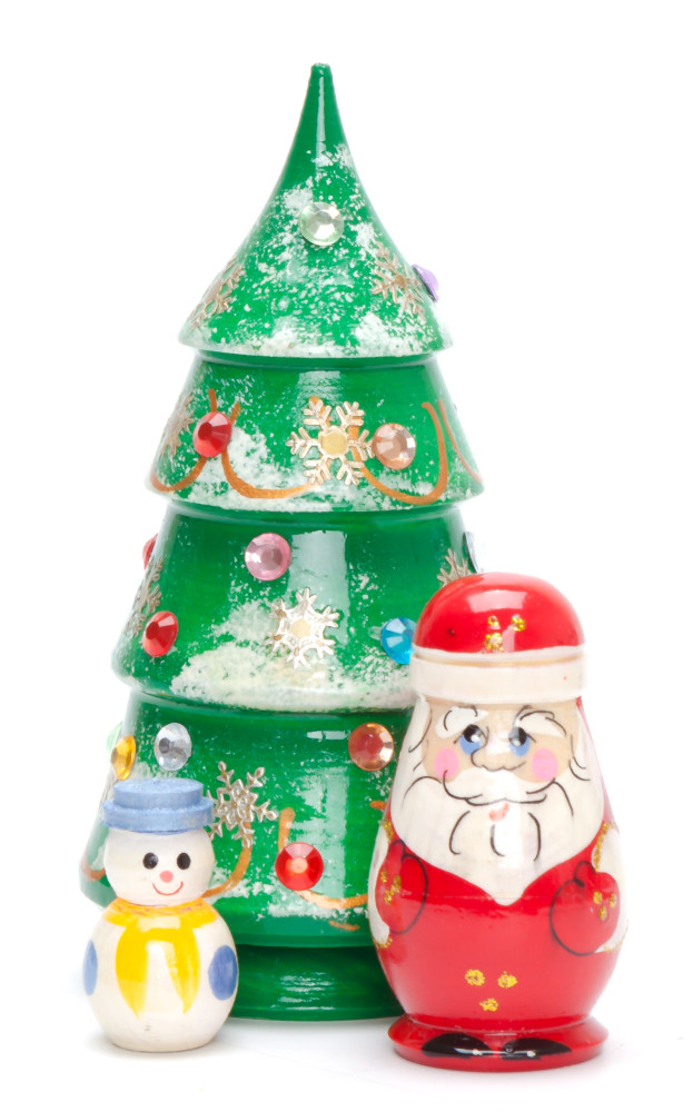 120 mm Christmas Wooden Green Tree with Hand Painted Garlands and Decorations