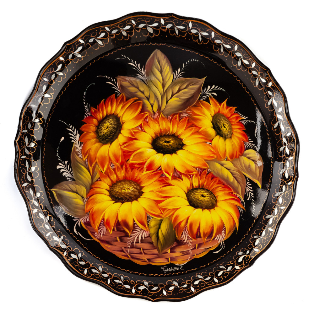  d 420 mm Zhostovo Patterns hand painted and lacquered by Golovina Metal Forged Tray (by Lada Crafts)