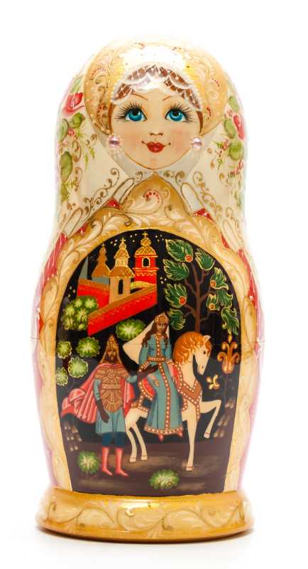 190 mm Russian Fairytale hand painted on Wooden Matryoshka doll 5 pcs (by A Studio)