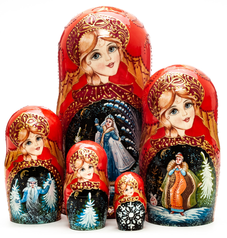 170 mm Snowmaiden Princess handpainted Wooden Matryoshka Doll 5 pcs (by Sheherazade)