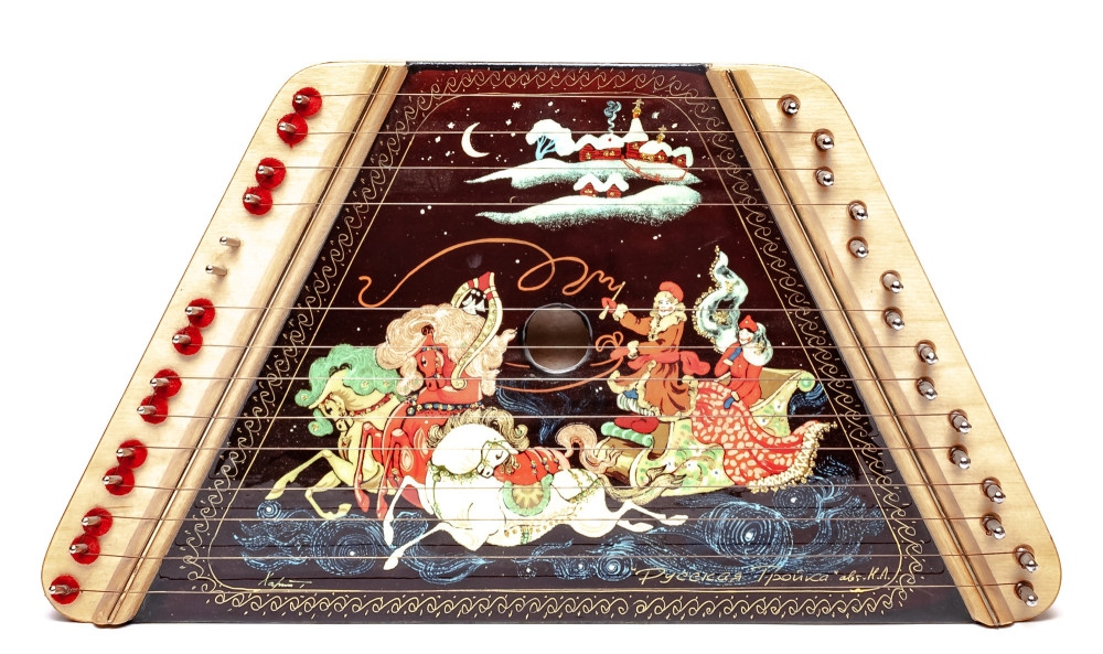 Russian Troika hand painted wooden multi string Gusli (by Gusli Studio)