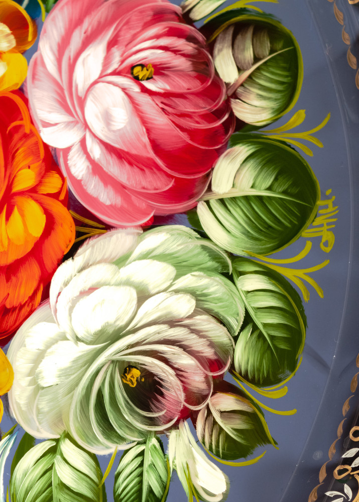 230x330 mm Zhostovo Patterns hand painted and lacquered Metal Forged Tray (by Lada Crafts)