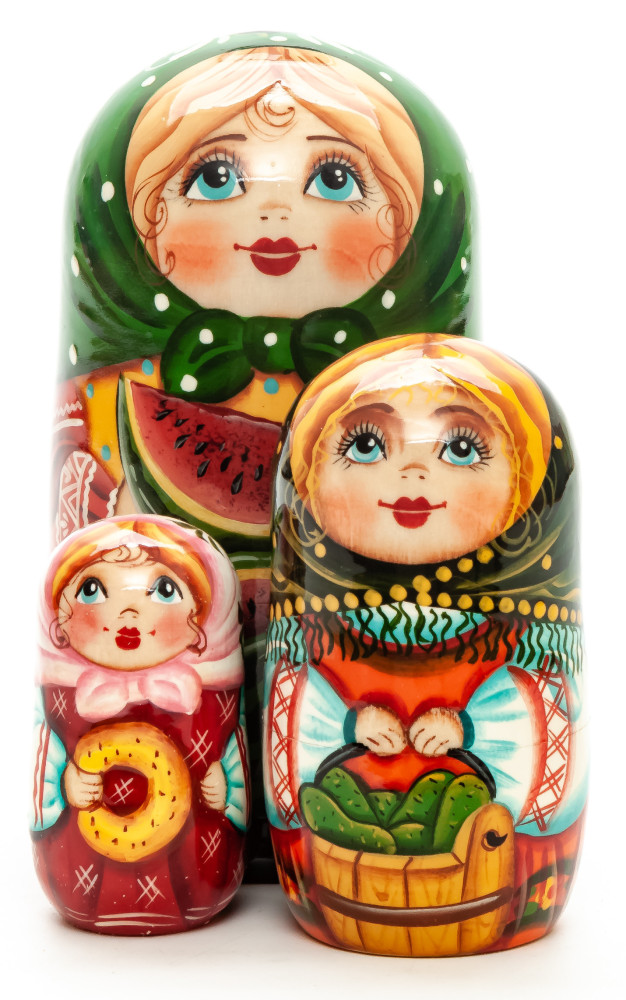  120mm Girl with a Watermelon hand painted Matryoshka 3pcs (by Gift Shop)