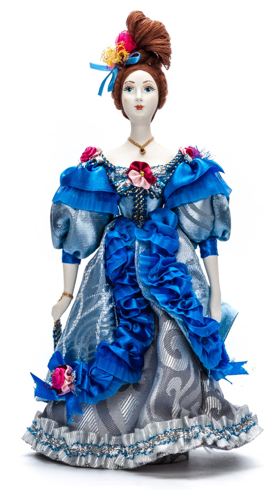 Russian Girl hand made Porcelain Doll in a 19th century Dress with a Fan- 11 Inches (by Le Russe)