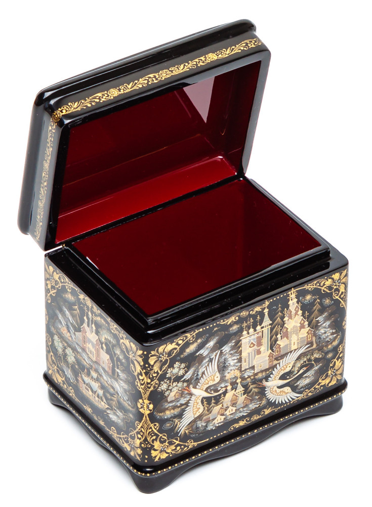 80x60mm Russian North Hand Painted Jewellery Box (by Sadko Workshop)