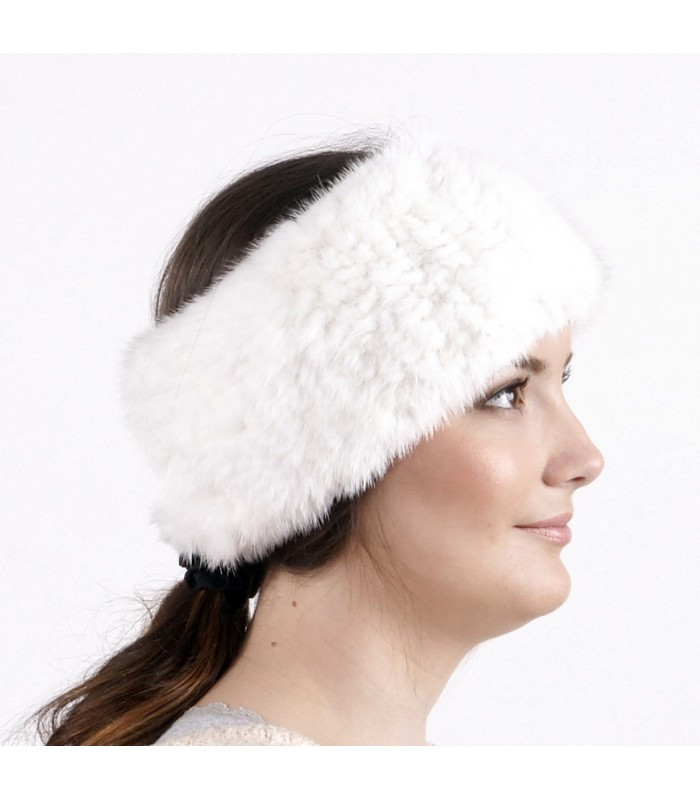 White Knitted Mink Fur Headband