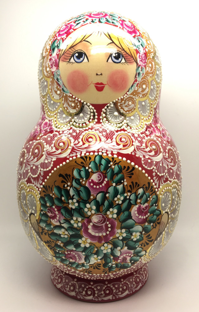 310 mm Russian Patterns hand painted wooden Matryoshka doll 30 pcs inside (by Kudryashova Studio)