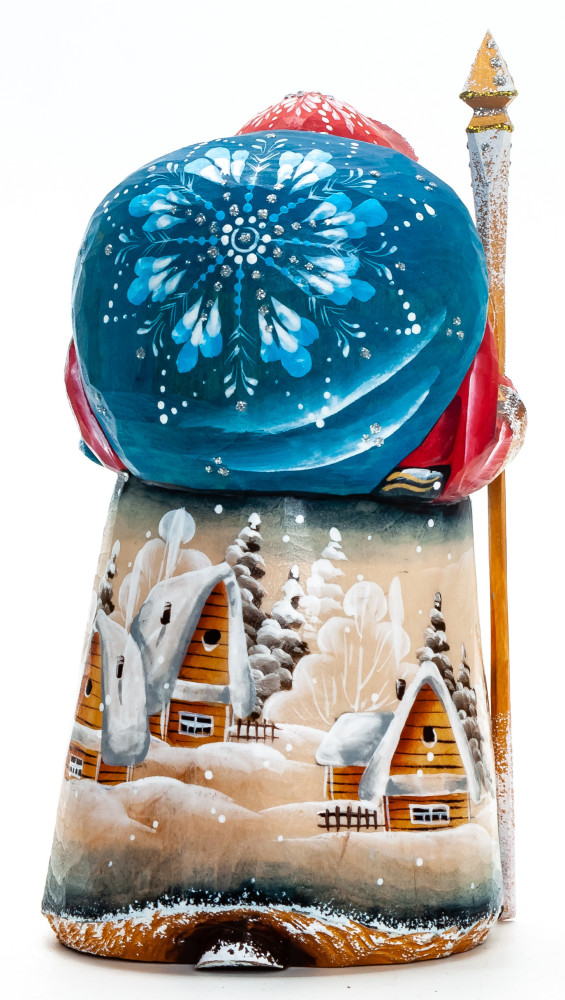 150 mm Santa with a Magic Staff and a Bag with handpainted Troika Wooden Carved Statue (by Igor Carved Wooden Figures Studio)