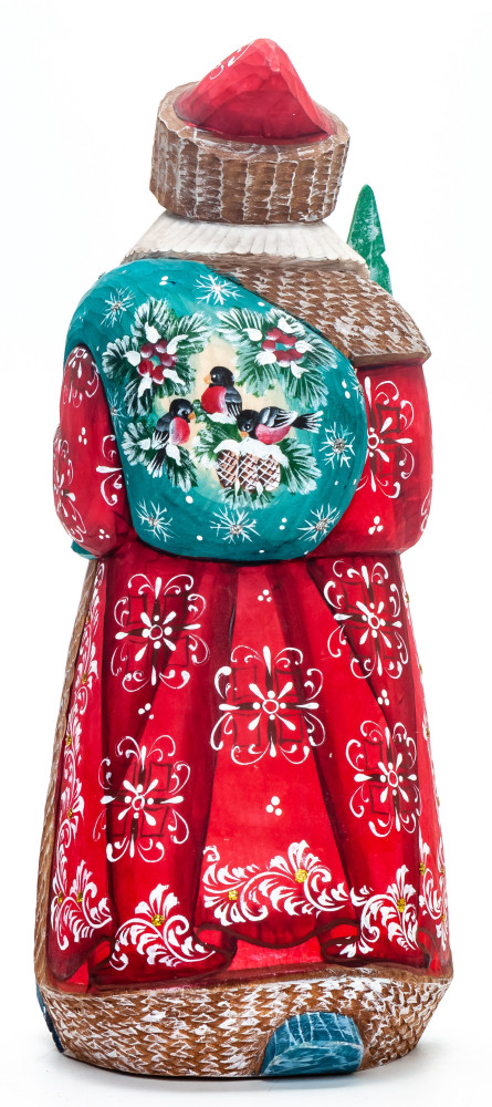 210 mm Santa with a Magic Staff with handpainted Snowmaiden Wooden Carved Statue (by Igor Carved Wooden Figures Studio)