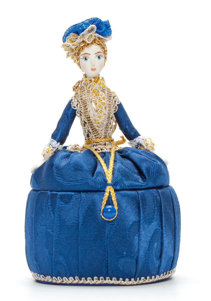 Girl in a Little Hat and Nice Dress Jewelry Box (hand-sewn Doll by Le Russe)