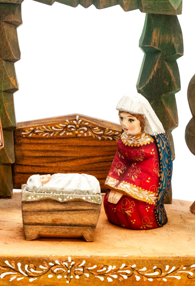 Nativity Set of 6 handpainted Carving Wooden Figures with Flying Angel