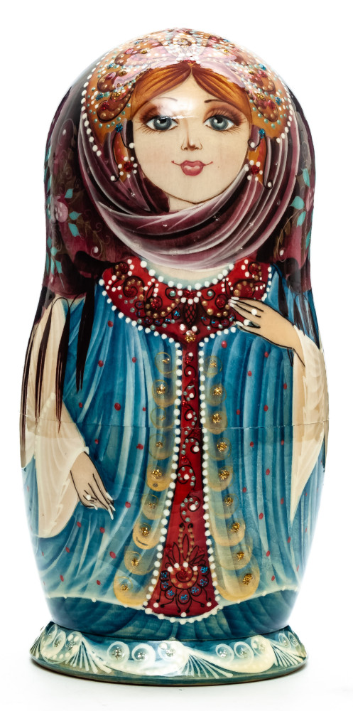 180 mm Maiden in a Dress hand painted on Wooden Matryoshka doll 5 pcs (by Natalia crafts)