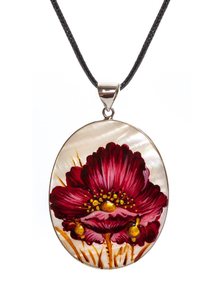 40x50 mm Flower hand painted Nacre Pendant (by Tatiana Shkatulka Crafts)