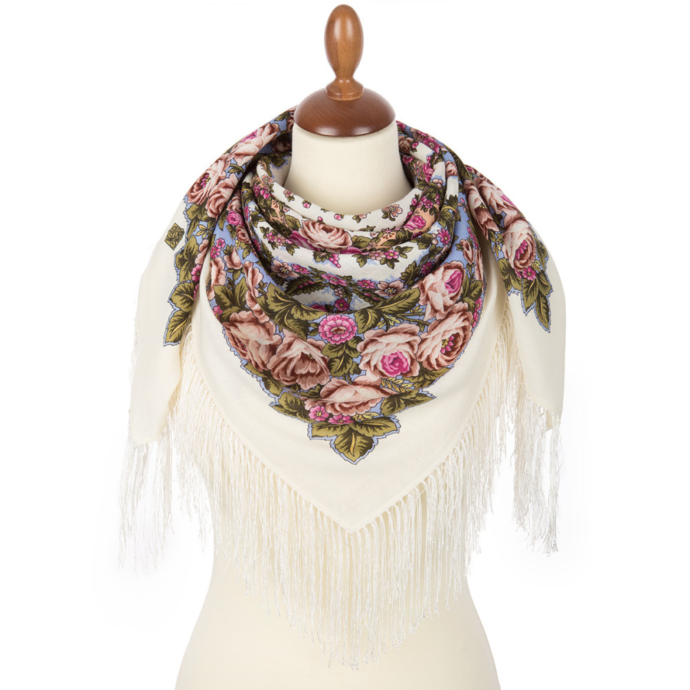Shop Woolen Scarves with Silk Fringe 89x89 cm The Night is Bright Pavlovo Posad Woolen Scarf with Silk Fringe, drawing: 1837, drawing author: Zhukova Elena online at Skazka.site | Eligible for fast shipping and free returns. The Night is Bright Pavlovo Posad Woolen Scarf with Silk Fringe, drawing: 1837, drawing author: Zhukova Elena