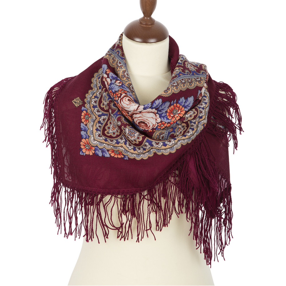Shop Woolen Scarves with Woolen Fringe 89x89 cm 89x89 cm Gentle evening Woolen Shawl with Woolen Fringe Pavlovo Posad Manufactory online at Skazka.site | Eligible for fast shipping and free returns. 89x89 cm Gentle evening Woolen Shawl with Woolen Fringe Pavlovo Posad Manufactory