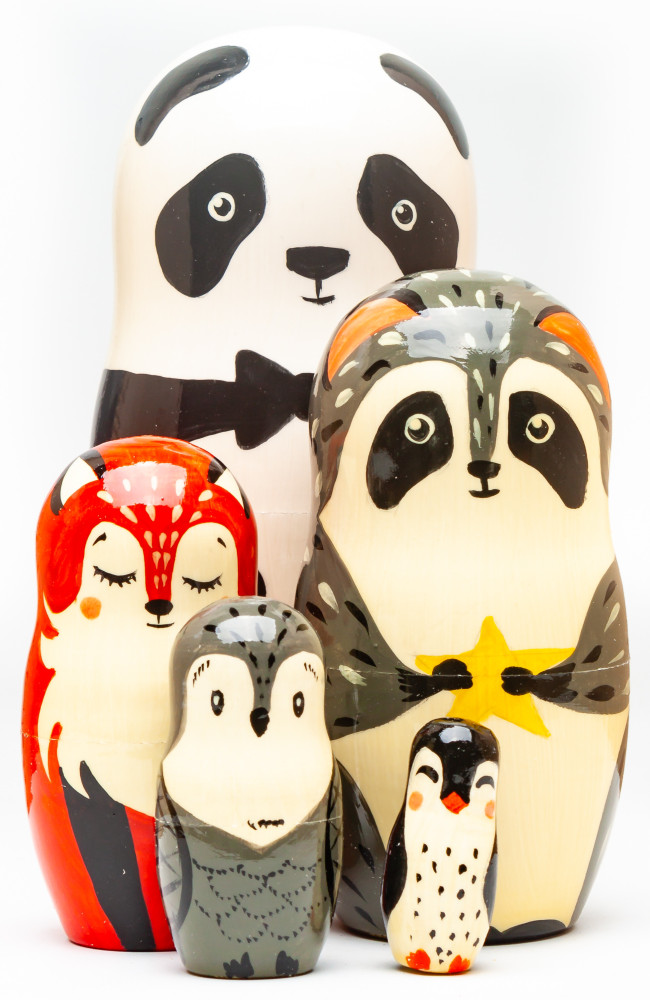 180mm Panda Hand Painted Matryoshka Doll 5 pcs (by Konstantin Studio)
