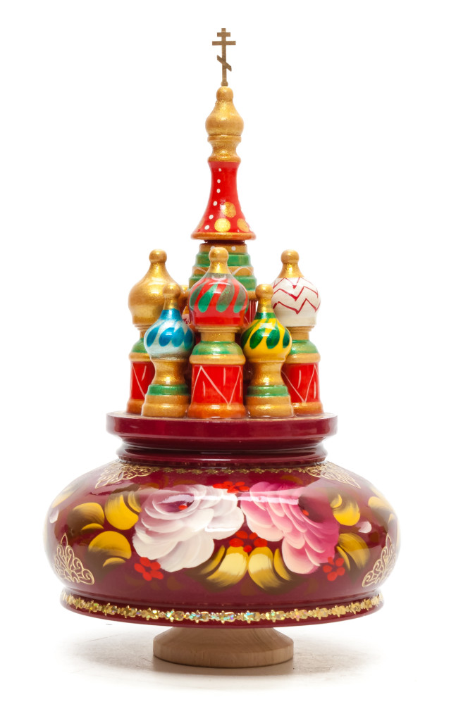 210 mm Saint Basil's Cathedral Zhostovo Art hand painted Wooden Music Box (by Nightingale Crafts)
