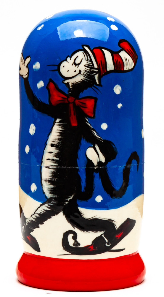 110mm The Cat in the Hat Hand Painted Matryoshka Doll 5 pcs (by Konstantin Crafts)