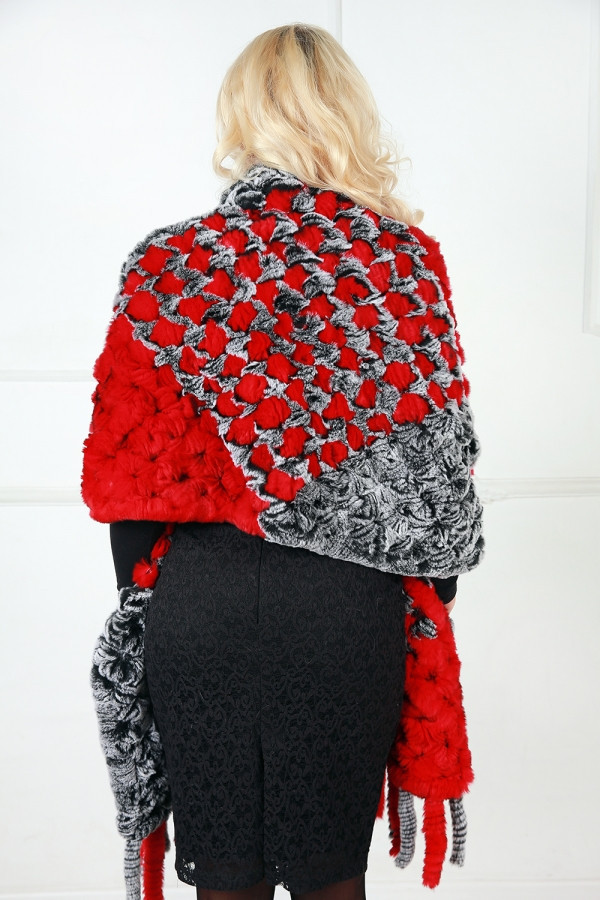 60cm Red and Grey Rabbit Hair Knitted Stole