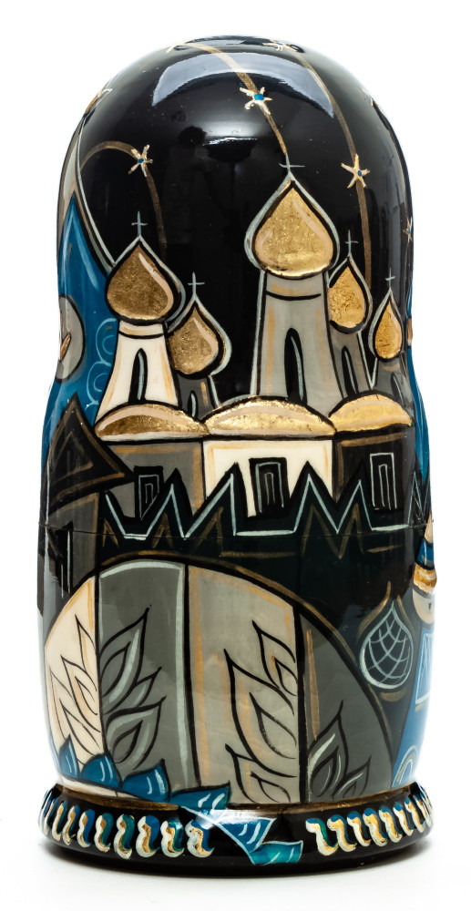 180 mm Moscow Snt Basil Cathedral hand painted by Lentuloff on wooden Matryoshka doll 5 pcs (by A Studio)