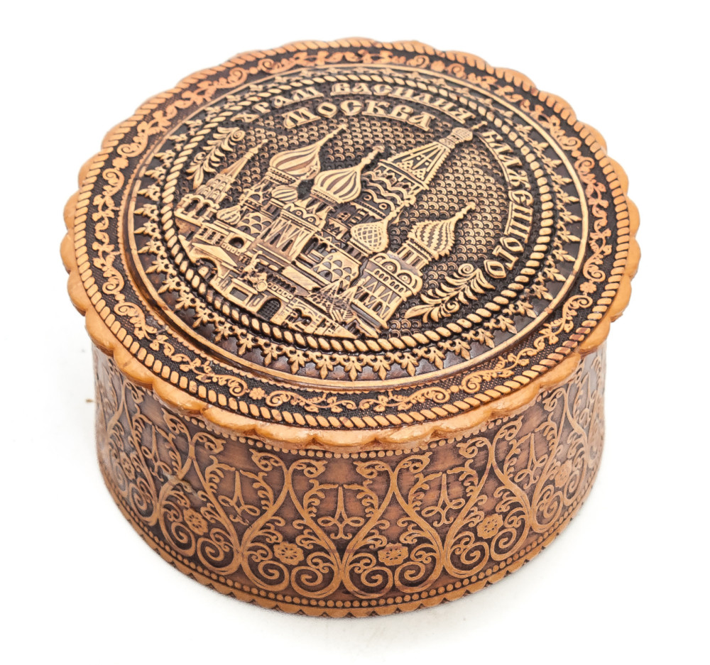  d 70 mm Saint Basil Cathedral hand made Birchbark Jewelry Box (by Maxim Birch)