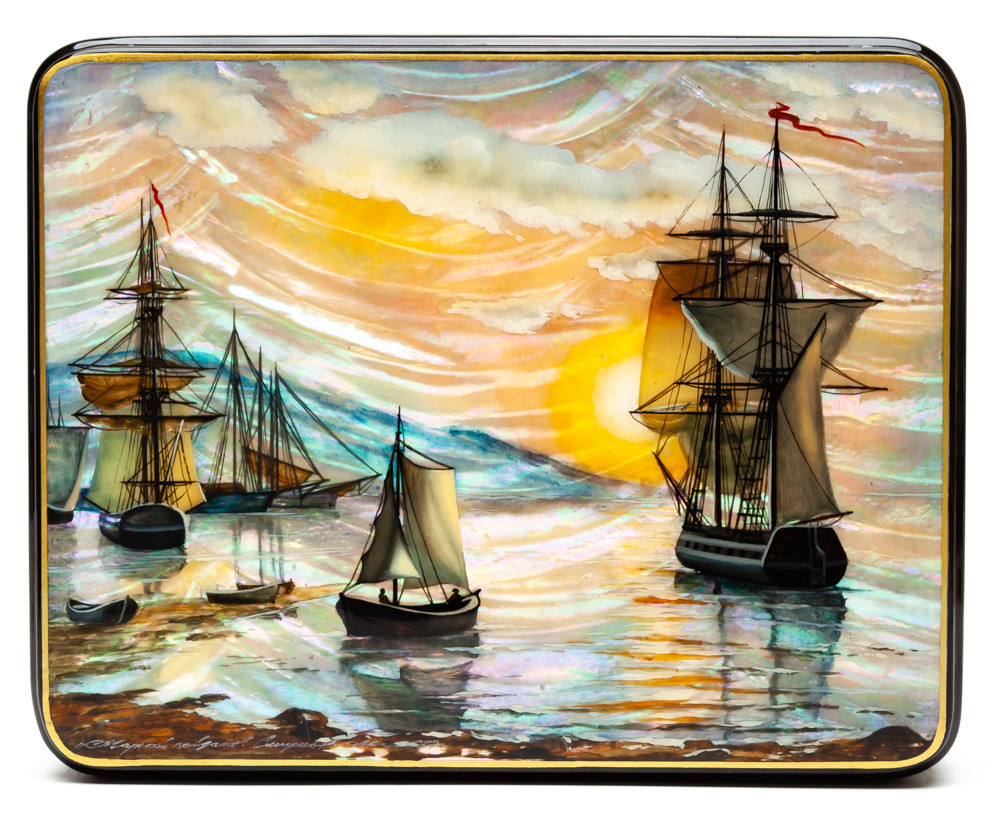 190x150mm Bay Hand Painted Jewellery Box (by Tatiana Shkatulka Crafts)