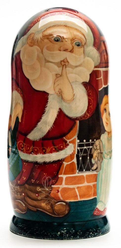 180 mm Santa Claus hand painted on Wooden Matryoshka doll 5 pcs (by Golden Cockerel Studio)