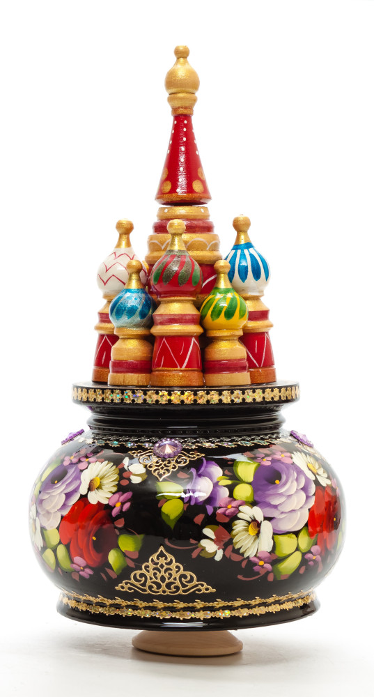280 mm Saint Basil's Cathedral Zhostovo Art hand painted Wooden Music Box (by Nightingale Crafts)