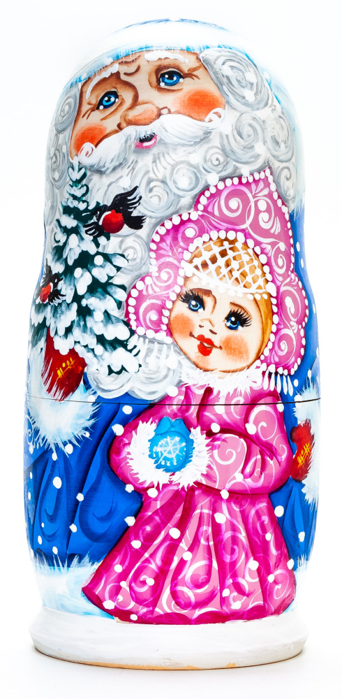 180 mm Santa Claus and Snowmaiden Princess hand painted wooden Matryoshka Doll 5 pcs (by A Studio)