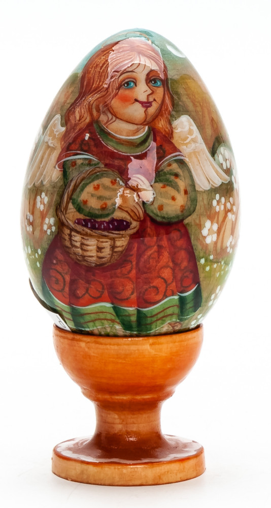 100mm Angel with a Berries Basket handpainted wooden Egg with standby (by Andrey Christams Ornaments Studio)
