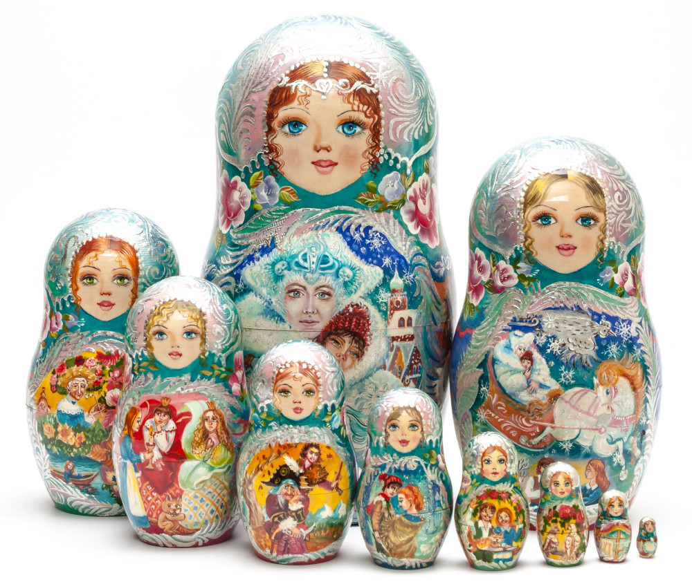 230 mm The Snow Queen hand painted on Wooden Matryoshka doll 10 pcs (by Valeria Crafts)