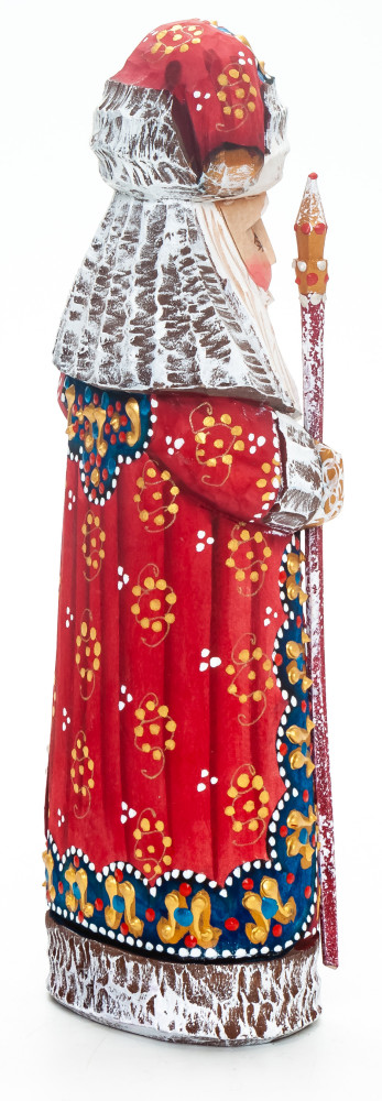 180 mm Santa Claus with a Magic Staff and a Bag handpainted Wooden Carved Statue (by Natalia Nikitina Workshop)