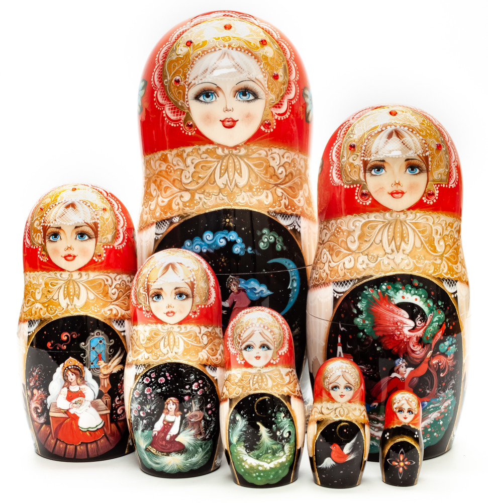 Shop Exclusive Nesting Dolls 240mm The Magic Flying Carpet hand painted Matryoshka round Doll 7pcs (by A Studio) online at Skazka.site | Eligible for fast shipping and free returns. 240mm The Magic Flying Carpet hand painted Matryoshka round Doll 7pcs (by A Studio)