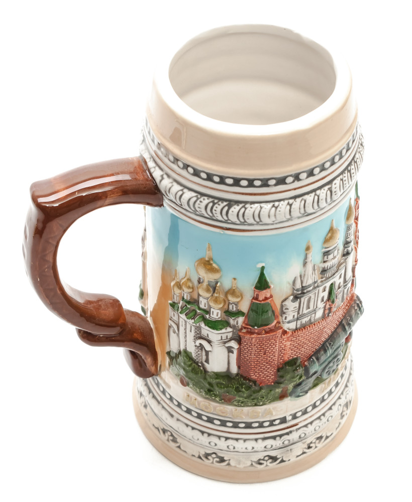 190 mm Moscow Snt Basil Cathedral and Kremlin Beer Mug (by Volga Pottery)