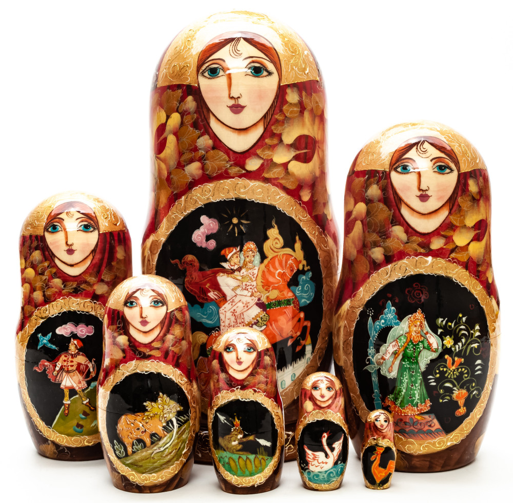 Shop Exclusive Nesting Dolls 220mm Russian Fairytale hand painted Matryoshka round Doll 7pcs (by Golden Cockerel) online at Skazka.site | Eligible for fast shipping and free returns. 220mm Russian Fairytale hand painted Matryoshka round Doll 7pcs (by Golden Cockerel)