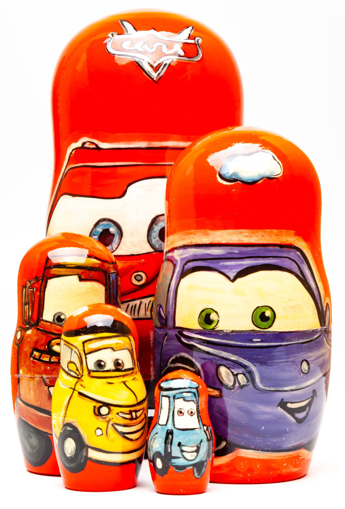 180mm Cars Hand Painted Matryoshka Doll 5 pcs (by Konstantin Studio)