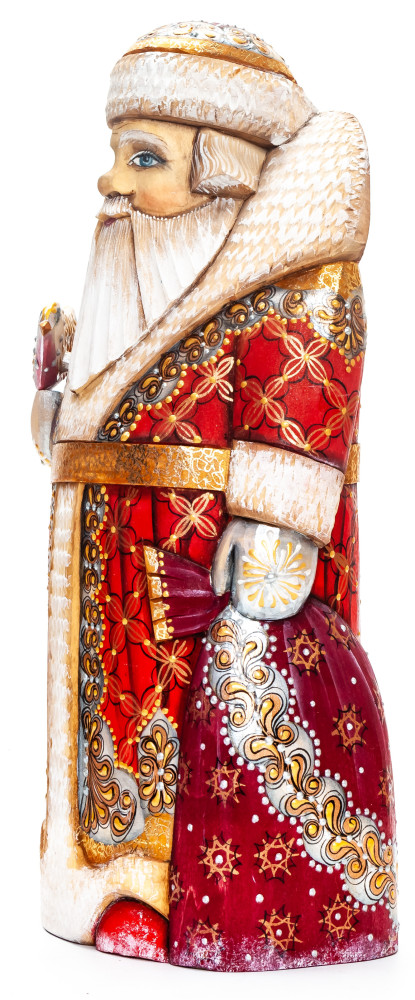 260 mm Santa with a Bird Carved Wood Hand Painted Collectible Figurine  (by Natalia Nikitina Workshop)