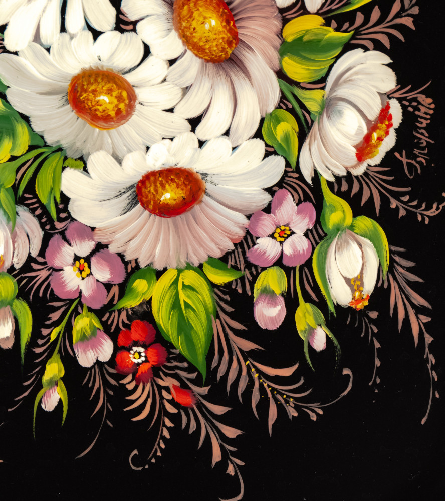 250x330 mm Zhostovo Patterns hand painted and lacquered by Golovina Metal Forged Tray (by Lada Crafts)